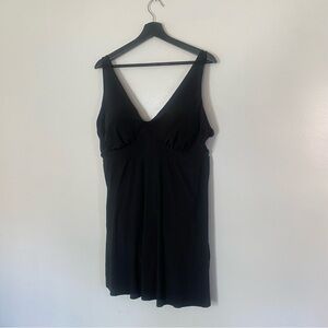 Aqua Green Black V-Neck Swim Dress – Black, Size 17